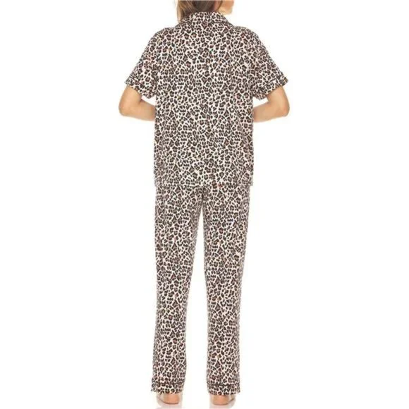 Flora Nikrooz Womens Plus Notch Collar 2-piece Pajama Set (Leopard, XX-Large) - Picture 2 of 3